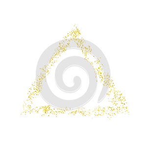 Plume golden abstract grainy triangle frame, crumbs gold. Texture dust. Magic sand, particles jewel. Pieces. Jewelry, carefully