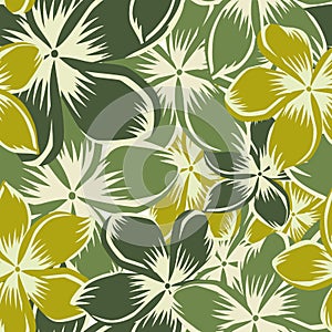 Plumeria green yellow seamless pattern