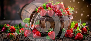 Plump, organically grown strawberries displayed in a charming wooden storage basket