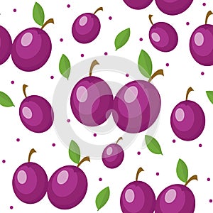 Plums seamless pattern. Plum endless background, texture. Fruits backdrop. Vector illustration.