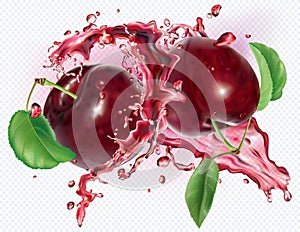 Plums into splashes of juices