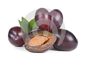 Plums on white background