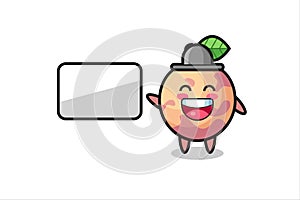 Pluot fruit cartoon illustration doing a presentation