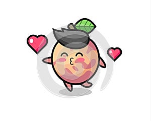 Pluot fruit character cartoon with kissing gesture