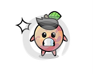 Pluot fruit character cartoon with shocked gesture