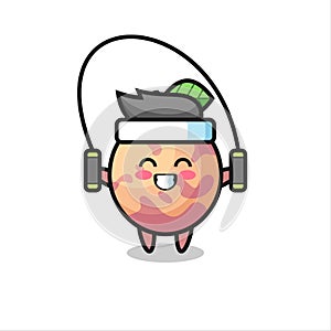 Pluot fruit character cartoon with skipping rope