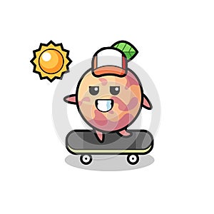 Pluot fruit character illustration ride a skateboard