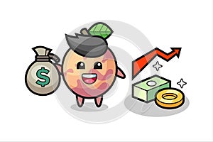 Pluot fruit illustration cartoon holding money sack