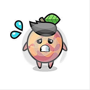 Pluot fruit mascot character with afraid gesture