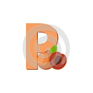 Pluot with Letter P. Clip Art Vector Flat Design Illustration.