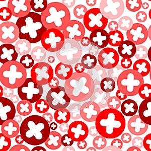 Plus cross pattern. Abstract medical seamless background. Vector hospital and healthcare geometric symbol. Simple red