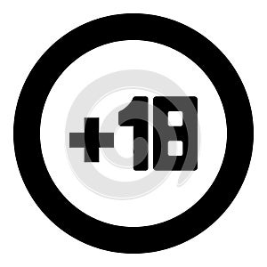 Plus eighteen +18 black icon in circle