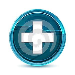 Plus icon elegant glass blue round button vector design illustration