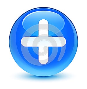 Plus icon glassy cyan blue round button