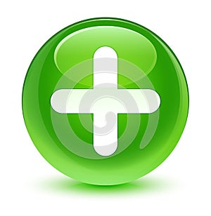 Plus icon glassy green round button