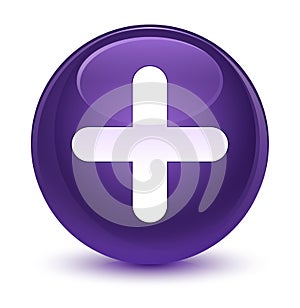 Plus icon glassy purple round button