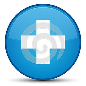 Plus icon special cyan blue round button