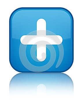 Plus icon special cyan blue square button