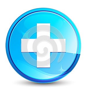 Plus icon splash natural blue round button