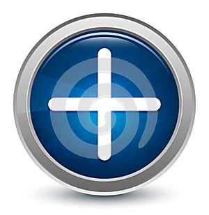 Plus icon starburst shiny blue round button illustration design concept