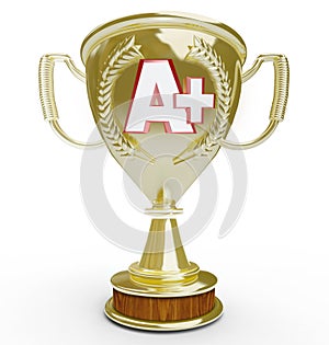 A+ A Plus Letter Grade on Gold Trophy First Place Score