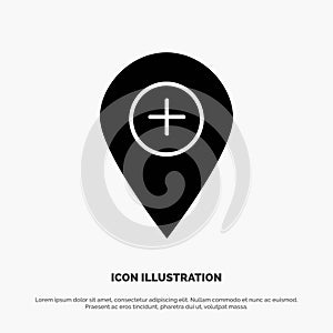 Plus, Location, Map, Marker, Pin solid Glyph Icon vector