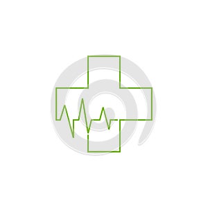 Plus medical thin line heart pulse symbol logo vector