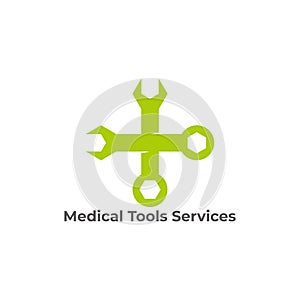 Plus medicals tools services wrench symbol logo vector