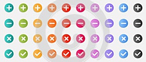 Plus, Minus, Decline And Accepted Button Set - Colorful Vector Illustrations Isolated On White Background