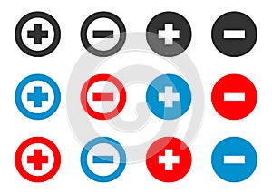 Plus and minus icon. Positive and negative choice symbol. Sign app button vector