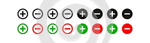 Plus and minus icon set. Positive and negative choice vector