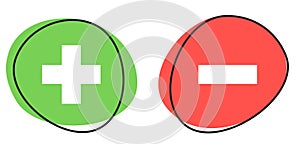 Plus and Minus Icons on green red Buttons