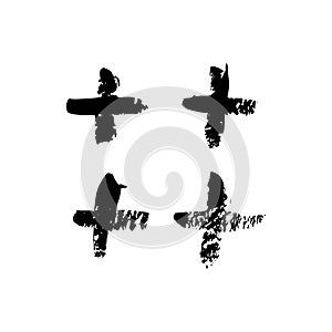 Plus sign icon of ink brushstrokes. Vector grunge punctuation mark At symbol