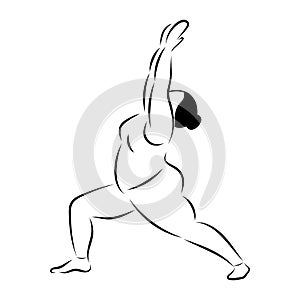 Plus size curvy flexible sporty woman doing yoga fitness.