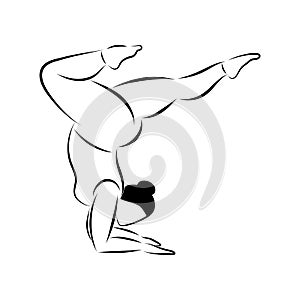 Plus size curvy flexible sporty woman doing yoga fitness.