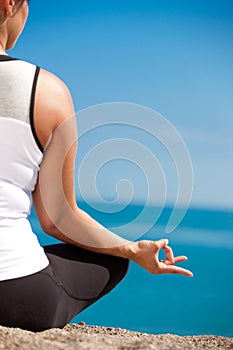 Plus size female practice yoga outdoor
