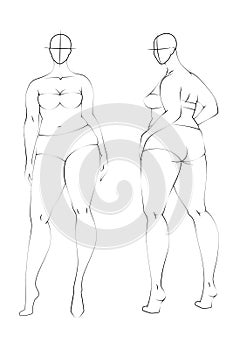 Plus Size 10 Heads Fashion Figure Templates. Vector Illustration photo