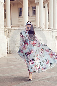 Plus size model in floral dress