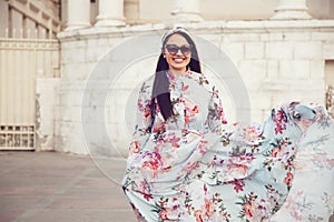 Plus size model in floral dress