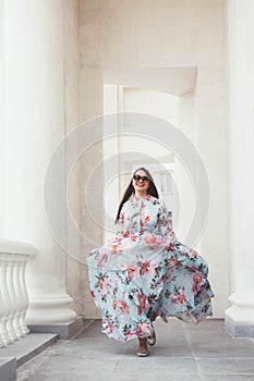 Plus size model in floral dress