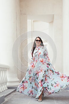 Plus size model in floral dress