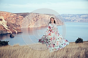 Plus size model in floral dress