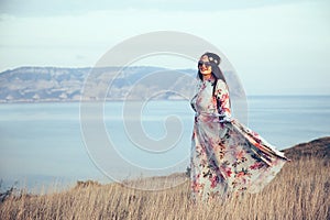 Plus size model in floral dress