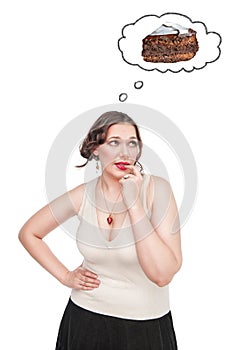 Plus size woman dreaming about cake