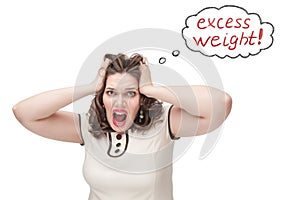 Plus size woman screaming about excess weight photo