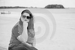 Plus size woman thinking about something, lifestyle