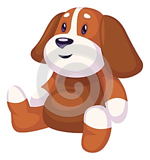 Plush dog. Soft stuffed animal. Cartoon toy icon