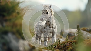 Plush Doll Art White Horse In Tundra - 4k Felt Stop-motion Sculpture