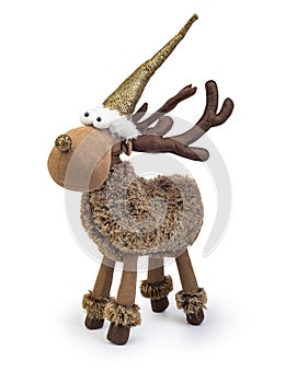 Plush reindeer Christmas decorative item isolated on white background, Clipping path included