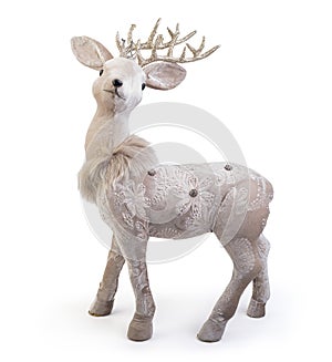 Plush reindeer Christmas decorative item isolated on white background, Clipping path included